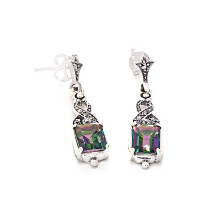 Mystic Quartz and Marcasite Vintage Dangle Earrings - Click Image to Close